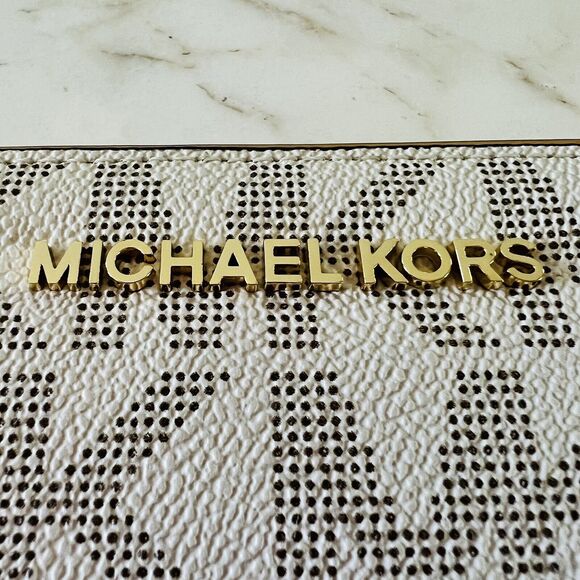 MICHAEL KORS Specchio Jet Set Travel Vanilla Continental Zip Wallet Wristlet - Picture 2 of 8